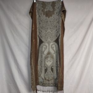Isa & Stef Brown Floral Rayon Acrylic Blend Autumn Scarf Shawl Wrap Fringe